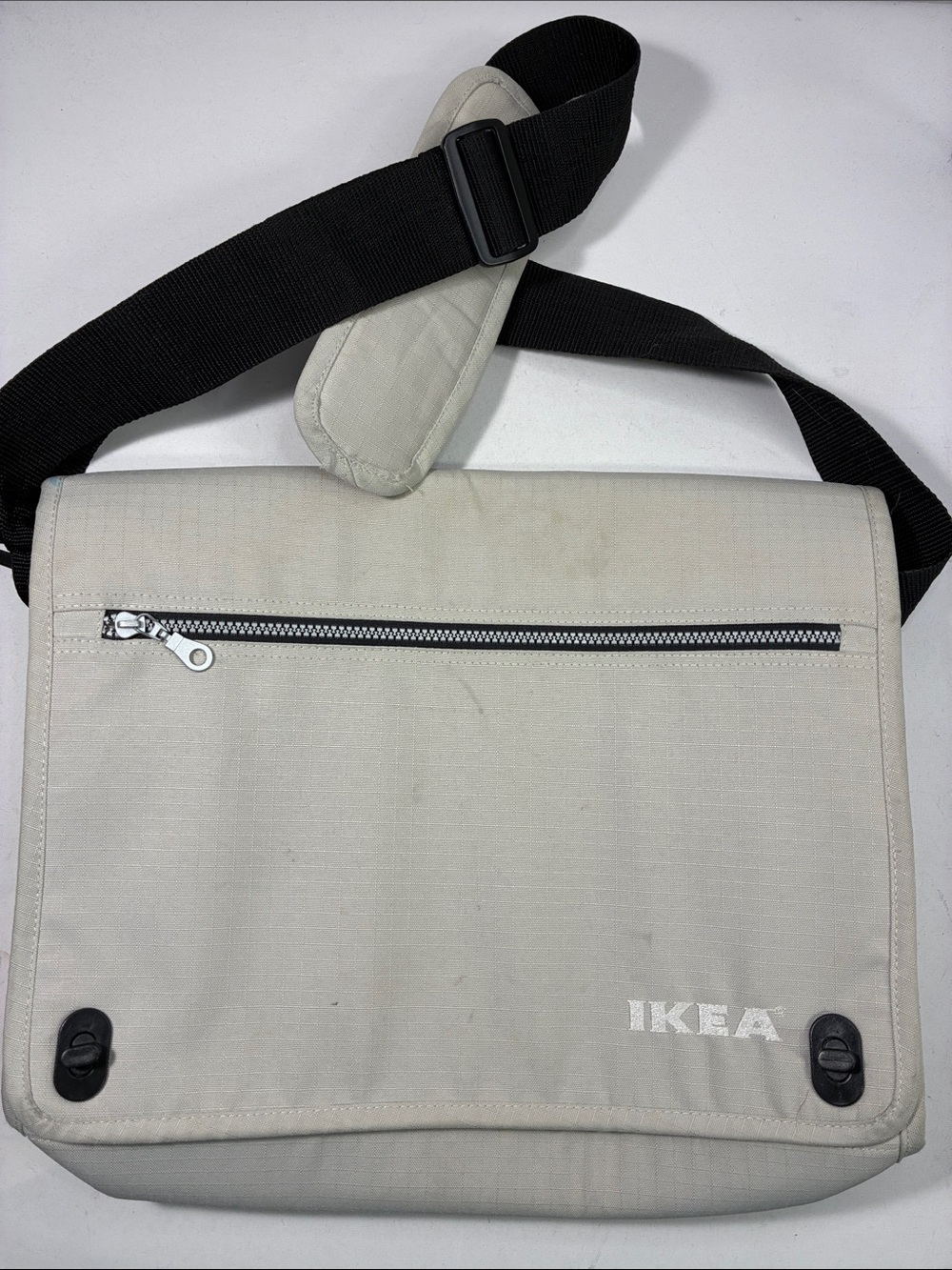 IKEA Light Beige Messenger Bag with Black Strap